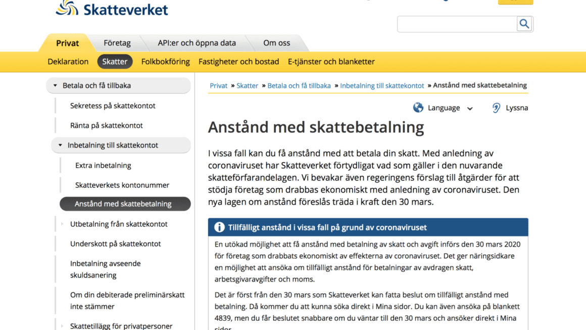 anstånd skattebetalning