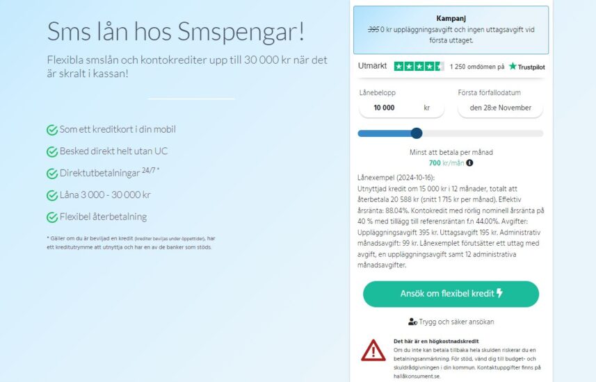 smspengar kampanj utan uppläggningsavgift